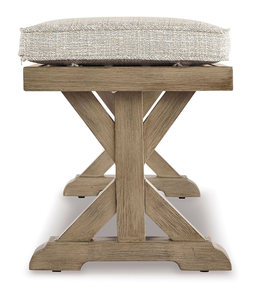Beachcroft Beige Performance Fabric Outdoor Bench with Cushion
