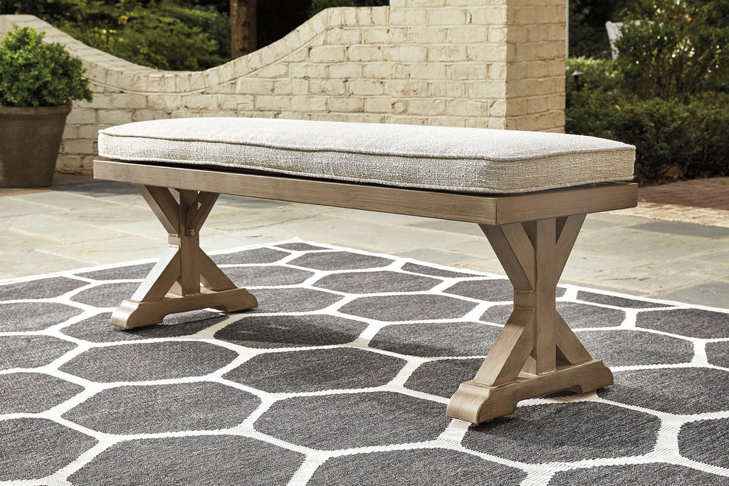 Beachcroft Beige Performance Fabric Outdoor Bench with Cushion
