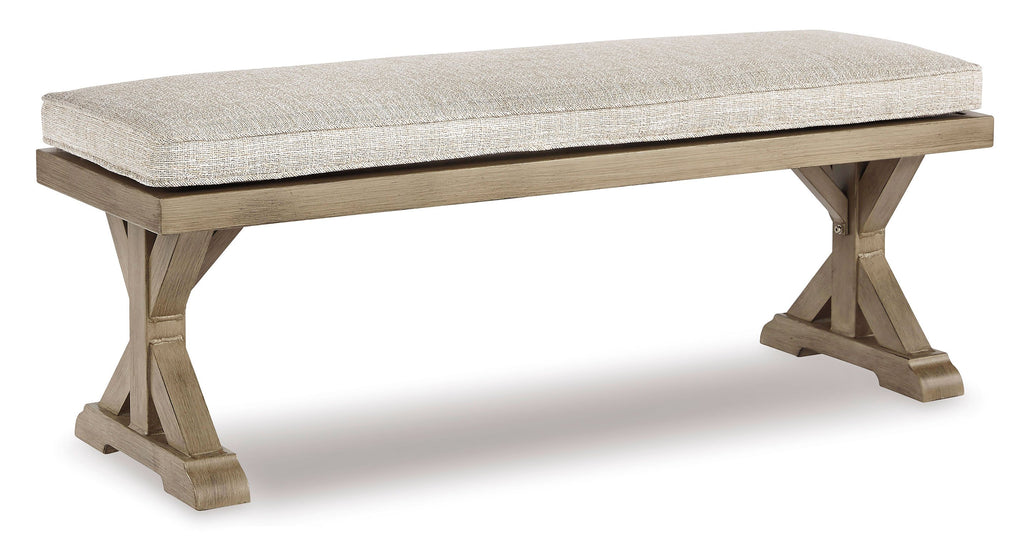 Beachcroft Beige Performance Fabric Outdoor Bench with Cushion