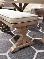 Beachcroft Beige Performance Fabric Outdoor Bench with Cushion