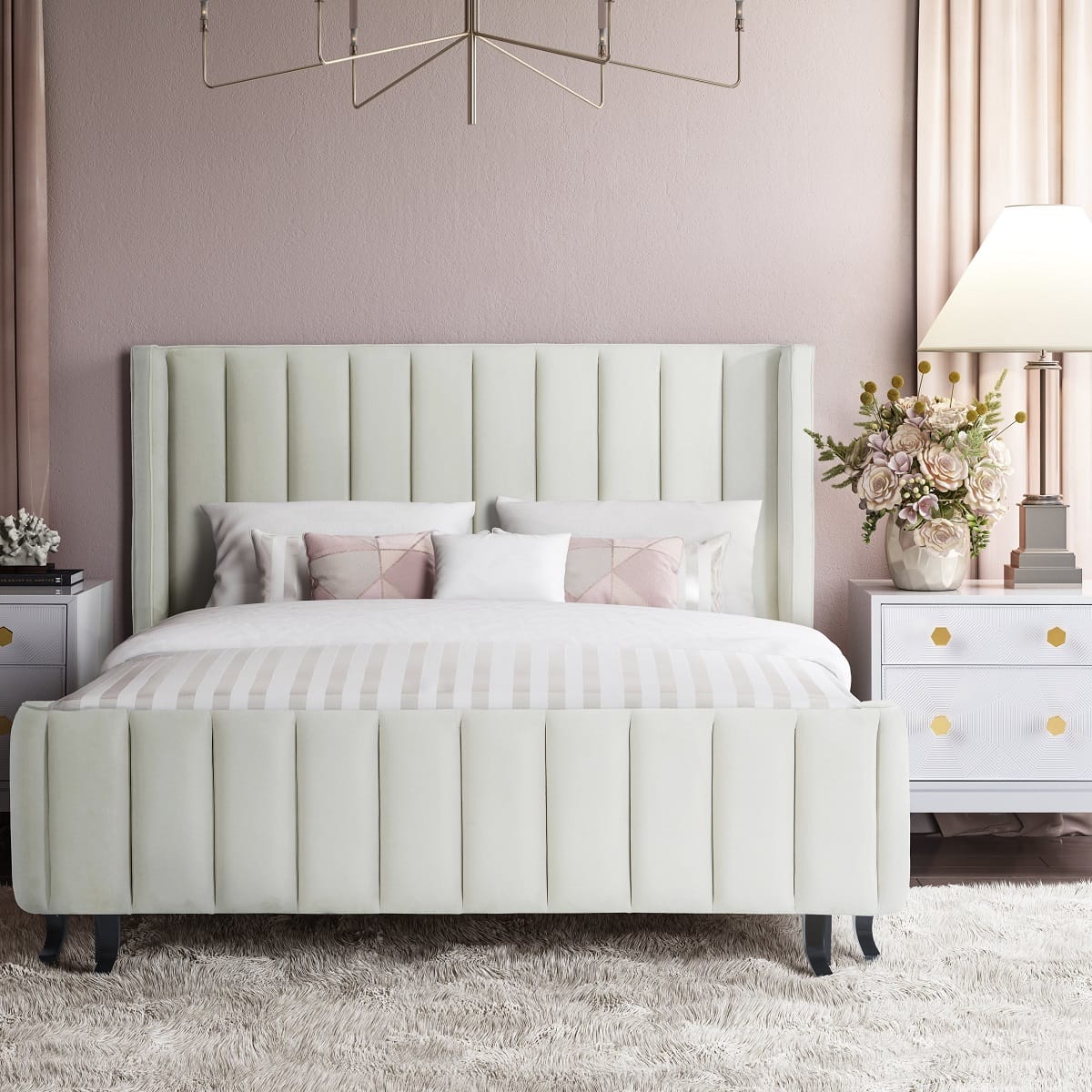 Olivette Cream Velvet Bed