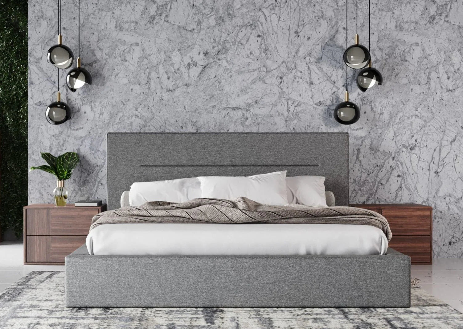 Basel Grey Upholstered Platform Bed