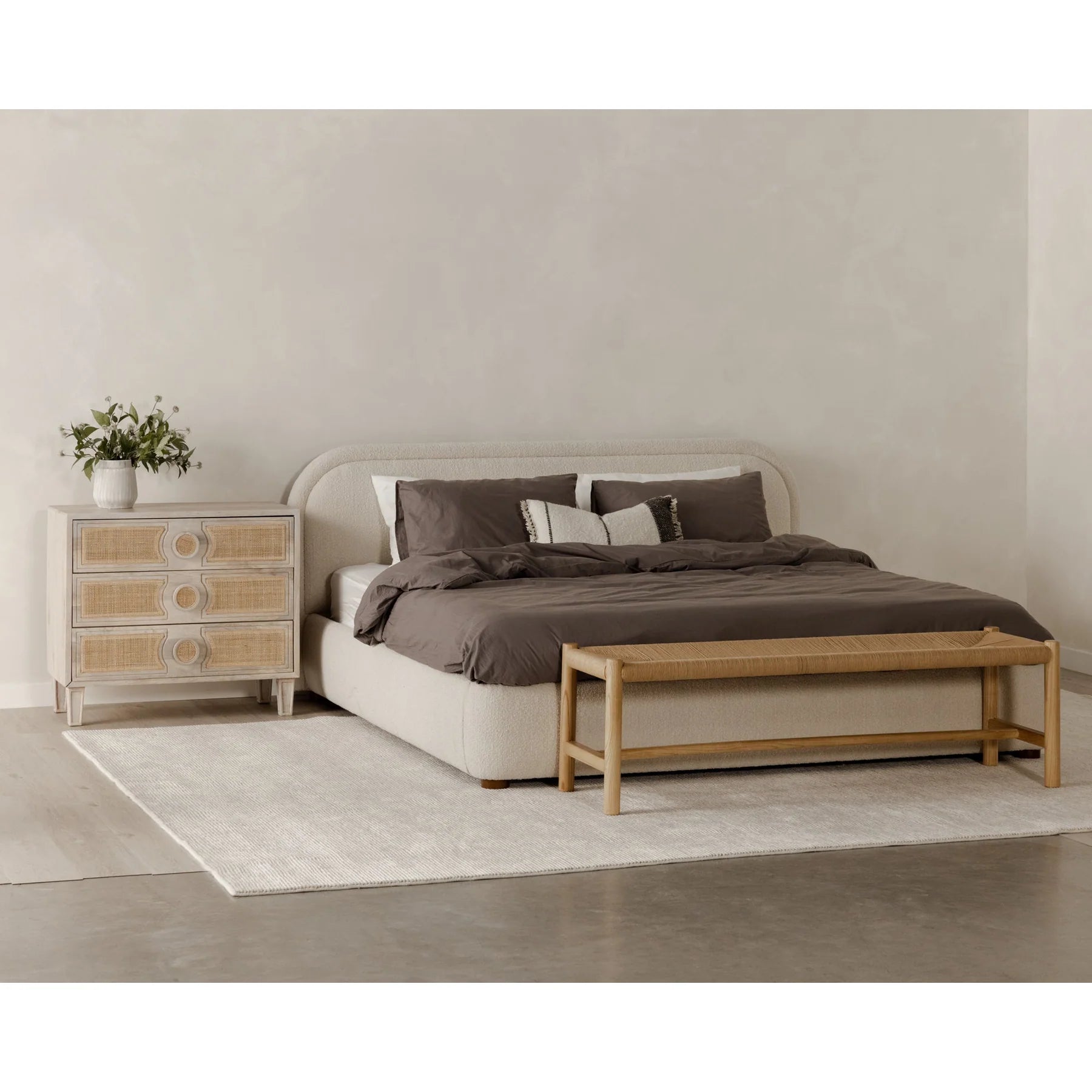 Yoko Knoll Natural Bouclé Upholstered Bed